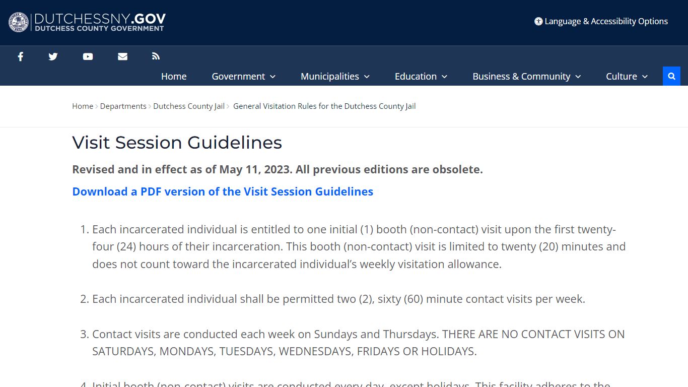 General Visitation Rules for the Dutchess County Jail